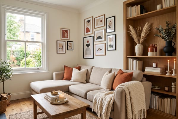 Living room refreshed with new cushions, art and decor accents