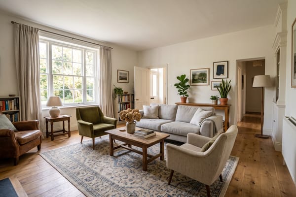Living room rearranged into a clear conversational layout